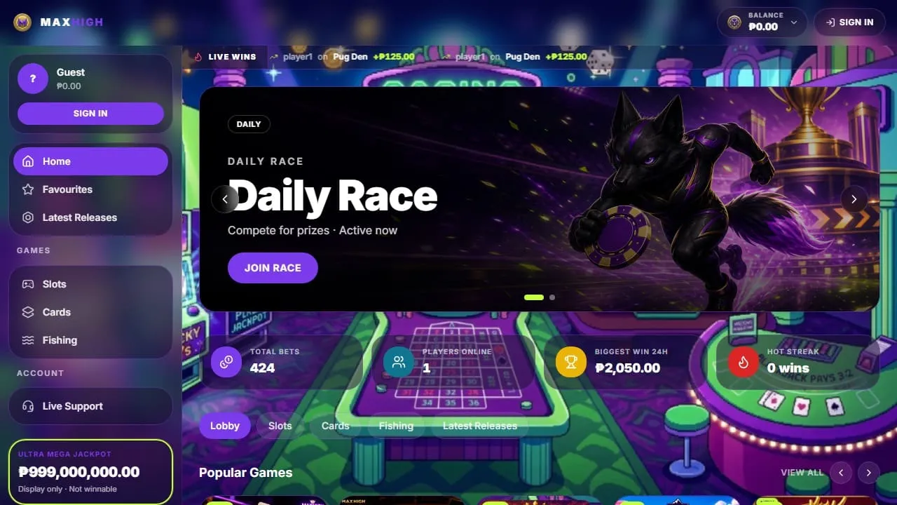 MaxHigh Bet Hub homepage